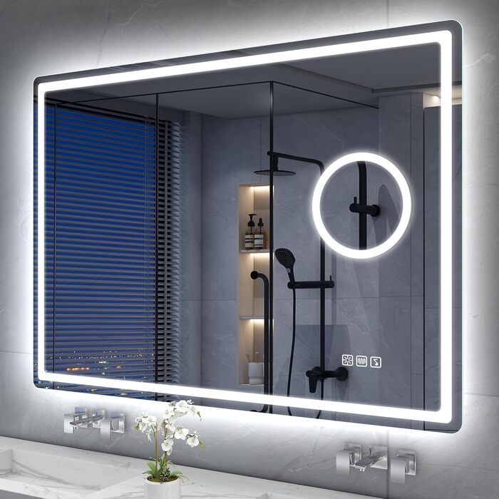 Дзеркало для ванної кімнати S'bagno Bluetooth з підсвічуванням 100x70 см, LED, антизапар, диммер, Bluetooth, HD скло, IP44, горизонтальне/вертикальне