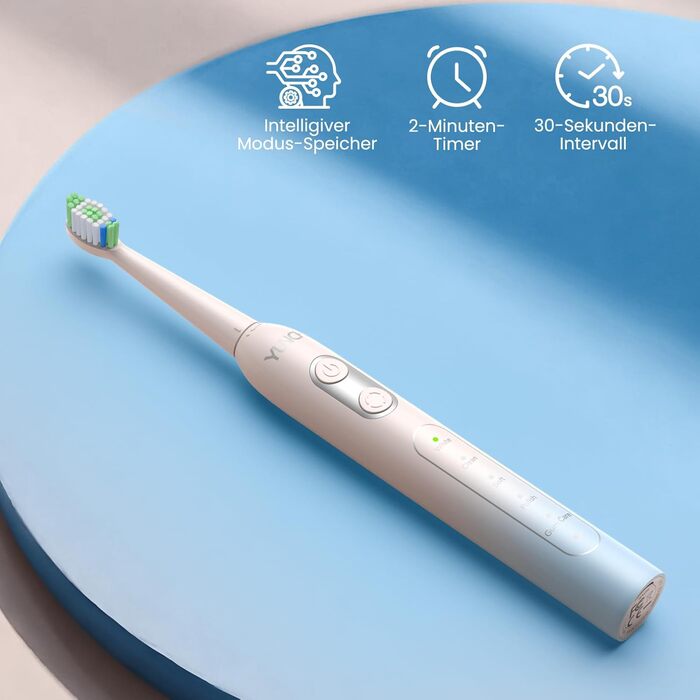 Електрична зубна щітка YUNCHI з USB-C зарядкою, 5 режимів, 8 насадок, для дорослих та дітей, блакитна