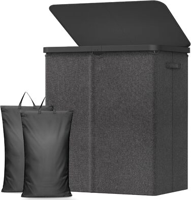 Кошик для білизни з кришкою Lifewit, великий кошик для білизни з пластиковим каркасом, складний, 145л, темно-сірий