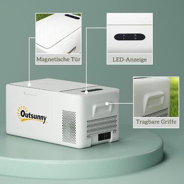 Електрична термохолодильник Outsunny 16.8 л з LED, 12/220V для авто, кемпінгу, кремово-білий