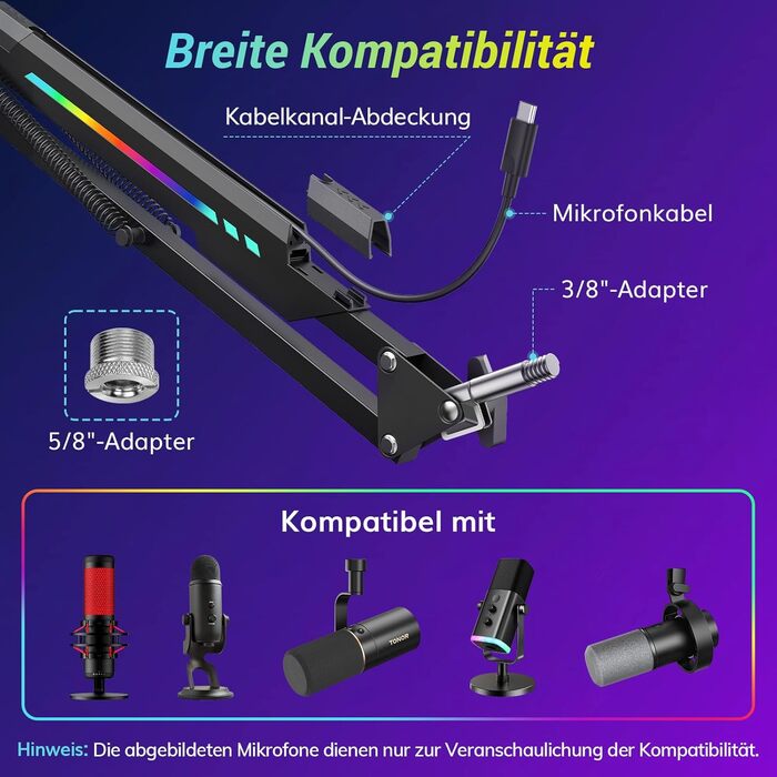 Мікрофон геймерський TONOR T90 з RGB підсвіткою та тримачем - професійний мікрофон для стрімінгу та ігор