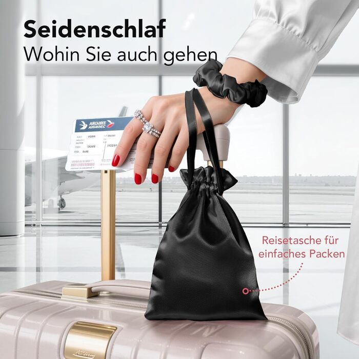 Маска для сну LitBear з шовку для тих, хто спить на боці, 100% шовк 22 momme 6A тутового шовку, блокує світло, для жінок та чоловіків, з чохлом для зберігання та гумкою для волосся (Чорна)