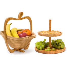 Бамбуковий візок для фруктів, 2-х ярусний, складаний (50 символів), 2 TLG.