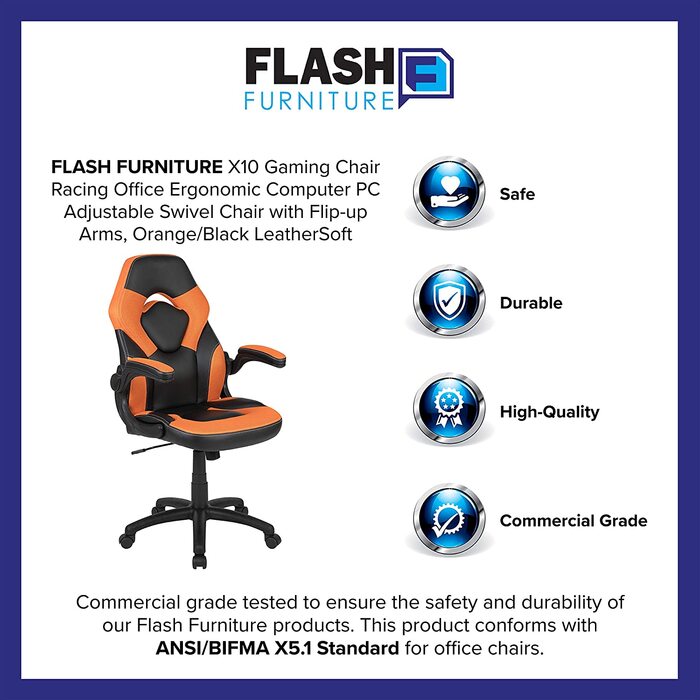 Ігрове крісло Flash Furniture з високою спинкою-ергономічне офісне крісло з регульованими підлокітниками і сітчастою тканиною-ідеально підходить як для гри в азартні ігри, так і для домашнього офісу (Помаранчевий)