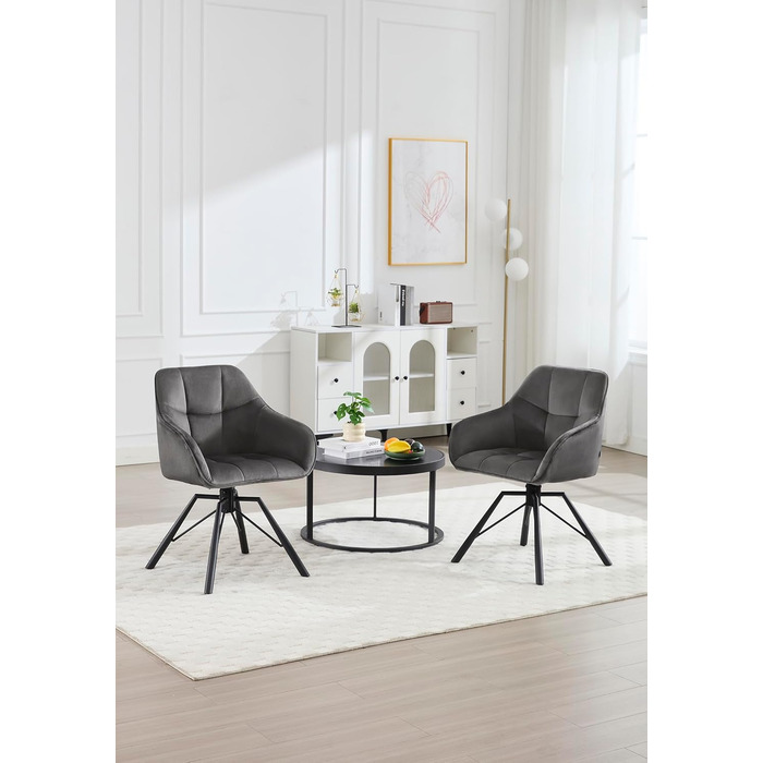 Крісла для їдальні WOLTU (4 шт) з оббивкою з велюру, сірого кольору, з підлокітниками та поворотним механізмом