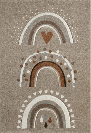 Сучасний м'який дитячий килим, м'який ворс, легкий у догляді, стійкий до фарбування, яскраві кольори, Райдужний візерунок, (200 х 290 см, бежевий)