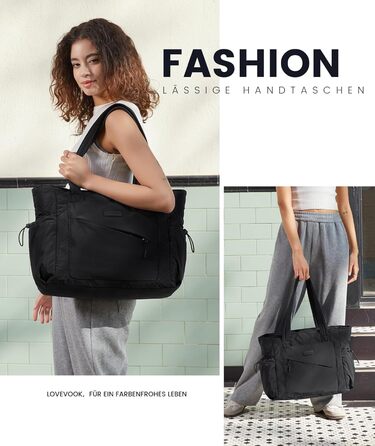 LOVEVOOK Сумка-шоппер для жінок, велика, робоча сумка, торбинка-шоппер, сумка для ноутбука 15,6/17,3 дюйма, сумка для навчання, офісна сумка, сумка для роботи, універсальна чорна сумка LOVEVOOK