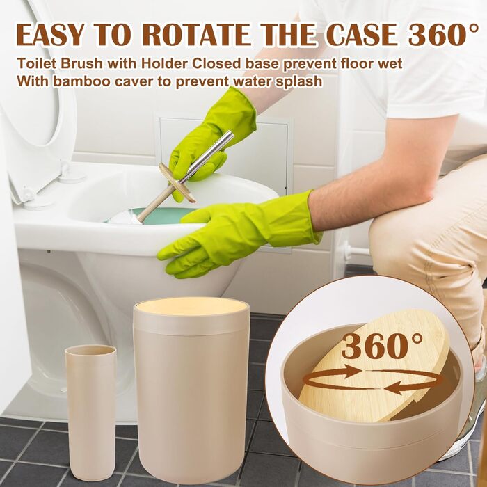 Набір аксесуарів для ванної кімнати iMucci (9 шт.) з бамбуковим покриттям, пастельно-зелений, бежевий: смітник, щітка для унітазу, тримач для зубних щіток, диспенсер для лосьйону/мила, мильниця, стакан для зубних щіток, тримач для ватних паличок