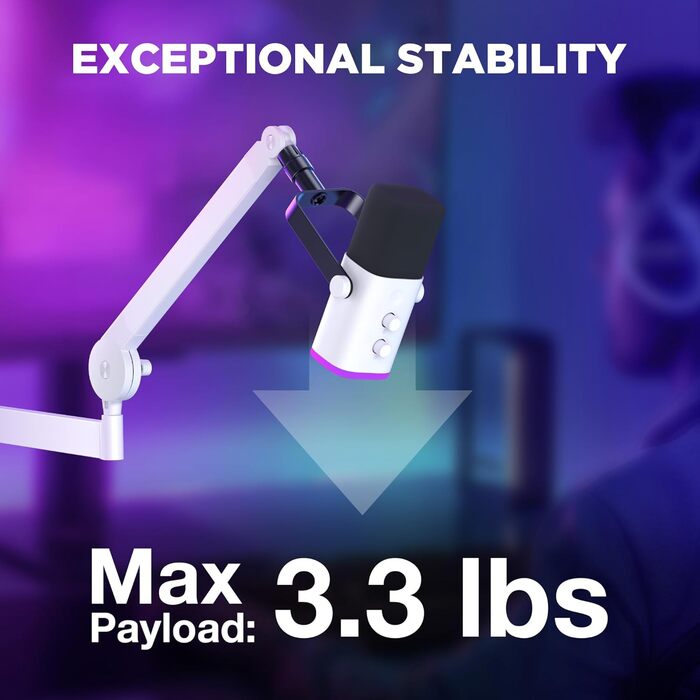 Стійка для мікрофона InnoGear низькопрофільна, поворотна на 360°, сумісна з Fifine, Blue Yeti, HyperX, AT2020 - біла