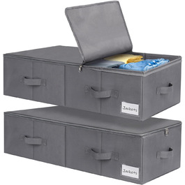 Комод Lannvan Underbed, 2 предмети Ящик для зберігання під ліжком з кришкою, складна конструкція з 4 посиленими ручками, ящик для зберігання одягу, ковдр, ковдр, подушок (70*41*18см) (2 шт. и сірого)