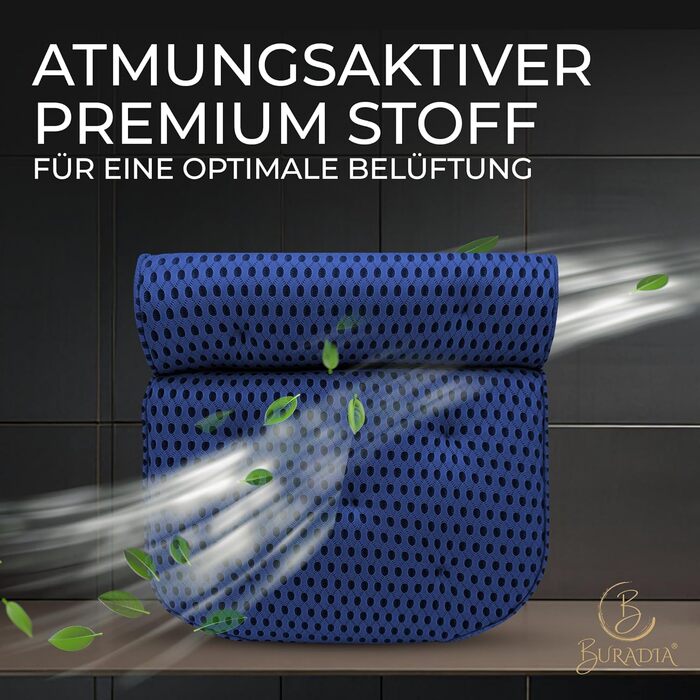 Подушка для ванни з сіткою для прання - Максимальний комфорт та розслаблення з новітньою технологією Air Mesh - Подушка для ванни з 7 міцними присосками - Підтримка шиї/голови (Темно-синій)