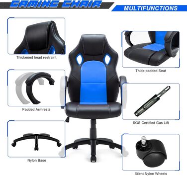 Інтимне ігрове крісло WM Heart Ергономічне шкіряне крісло PC Racing Executive Chair (синій)