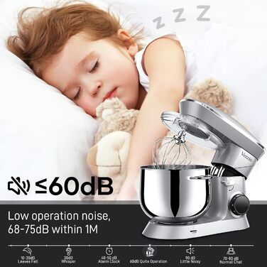 Кухонна машина Vezzio 1500W з чашею 8.5L з нержавіючої сталі: міксер, тістоміс, планетарний міксер для дому