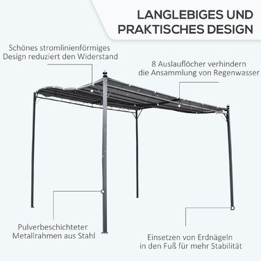 Намет з навісом для садової альтанки з навісом Outsunny Pergola Metal Grey 297x297см для саду, патіо, балкона