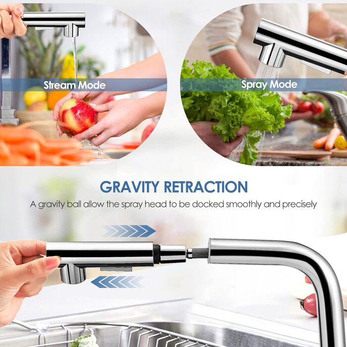 Змішувач для кухні Кухонний змішувач з висувним душем Розширюваний на 360 змішувач для раковини Кухня Два типи струменя води