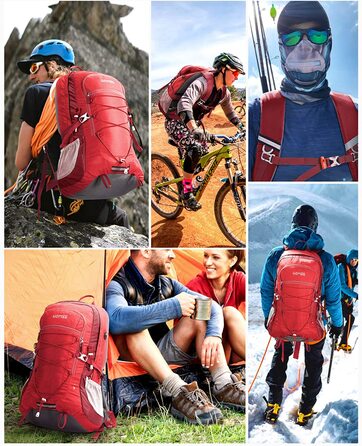 Туристичний рюкзак HOMIEE 45L, чоловічий жіночий водонепроникний рюкзак, туристичний рюкзак, дорожній рюкзак, вуличний рюкзак зі світловідбиваючими смугами для піших прогулянок, їзди на велосипеді, скелелазіння, альпінізму та подорожей, спорту (червоний)