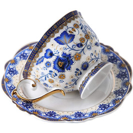 Набір чайних чашок з тонкого кістяного порцеляни з блакитною квіткою, вінтажна порцелянова кавова чашка і блюдце, 200 мл