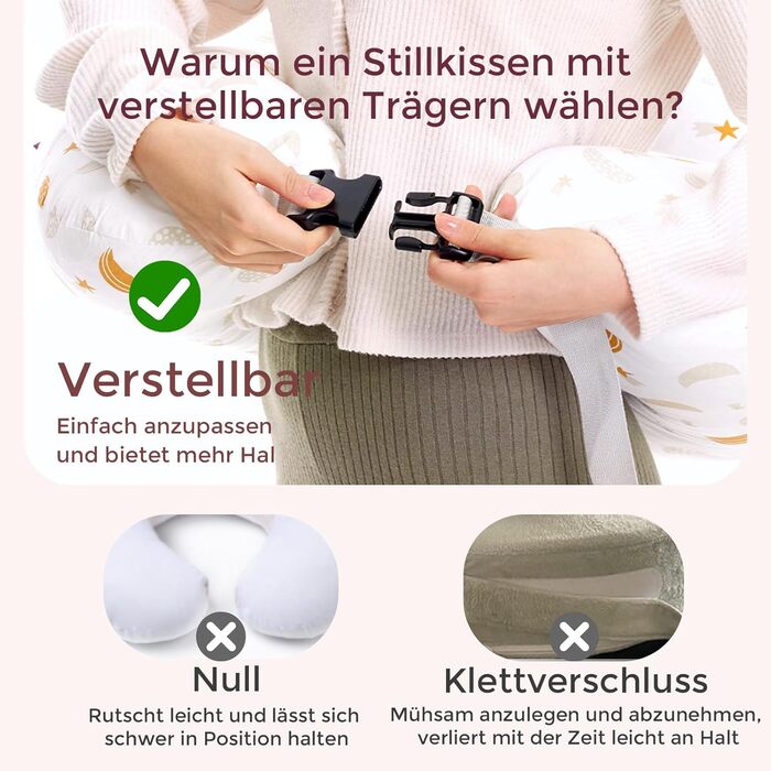 Подушка для годування Momcozy Stillkissen з безпечним бортиком – ергономічна подушка для годування та підтримки з регульованим ремінцем та знімним бавовняним чохлом, Медовий дощ (бежевий та помаранчевий)