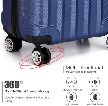 KONO Легкий ручний багаж, 55 x 35 x 20 см, з жорстким корпусом, ABS, 4 колеса, Navy Blue
