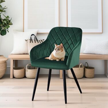 Крісла для їдальні CLIPOP, комплект 4 шт., обтягнуті оксамитом, з металевими ніжками, для вітальні, кухні, їдальні (4 шт., оксамит, зелений)