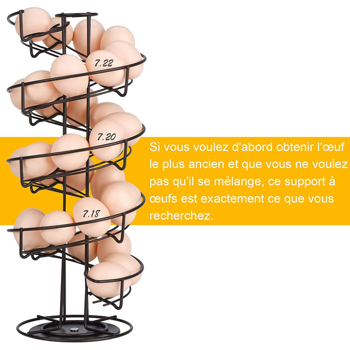 Дозатор яєць Toplife, спіральна конструкція для яєць, підставка для яєць місткістю близько 30-36 яєць, коричневого кольору