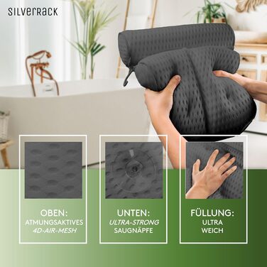 Підголовник для ванни SilverRack MEDIUM-WEICH (темно-сірий) з 3D-системою підтримки та сіткою 4D - комфортне аксесуар для ванни