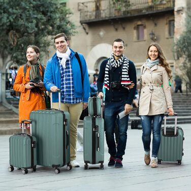 Набір валіз LALAHO 5 шт. з косметичками, з ABS пластику, сімейний набір валіз, ручна поклажа, туркуазний колір