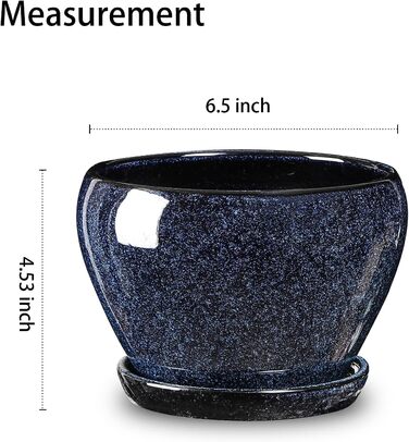 Керамічні горщики для квітів Vicrays - 16,5 см, з дренажем та підставкою, для сукулентів, орхідей, квітів, трав, кактусів, для дому та саду, блакитний