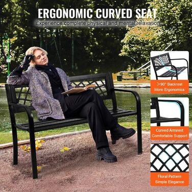 Металева лавка для саду та тераси VEVOR, 1163 мм, міцна (218 кг), на 3 особи, з підлокітниками та спинкою, вінтажний стиль