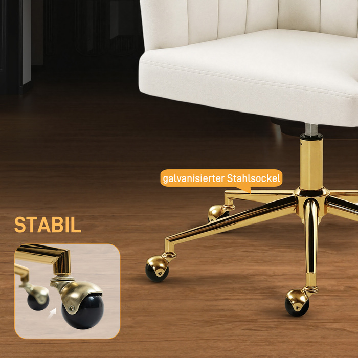 Офісний стілець з оксамитовою оббивкою, м'яке пінополіуретанове сидіння, регульована висота, на коліщатках, сталевий каркас, кремово-білий