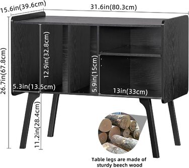 Сумка-органайзер для вінілових платівок LELELINKY: стійка з 4 полицями на 220 платівок, з міцних дерев'яних ніг, Mid-Century дизайн, чорний колір