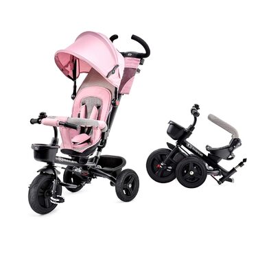 Триколісний велосипед Kinderkraft AVEO для дітей 9 місяців - 25 кг, з батьківською ручкою, компактний, поворотне сидіння, сонцезахисний козирок, тримач для напоїв, корзина, зелений