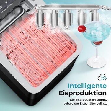 Машина для приготування льоду EUHOMY, компактний дизайн, однокнопкове керування, 9 кубиків льоду у 2 розмірах, автоматичне очищення, інтелектуальні сповіщення, прозорий кришка, чорний колір, для офісу/кухні/спальні, продуктивність 12 кг/24 год