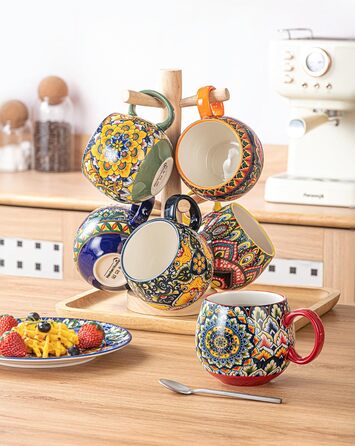 Набір кавових чашок Henten Home з порцеляни, 6 шт., 250 мл, ручної роботи, набір для 6 осіб, включає чашки та блюдця (600 мл)