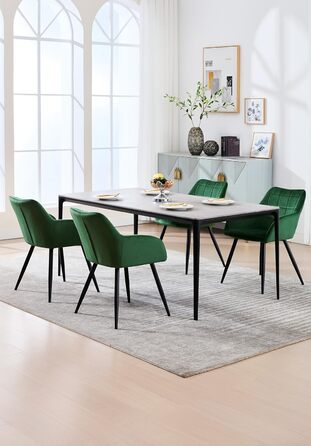 Крісла для їдальні WOLTU, крісла для кухні, м'які крісла з підлокітниками, 8 шт., темно-зелений, з велюровою оббивкою та металевими ніжками