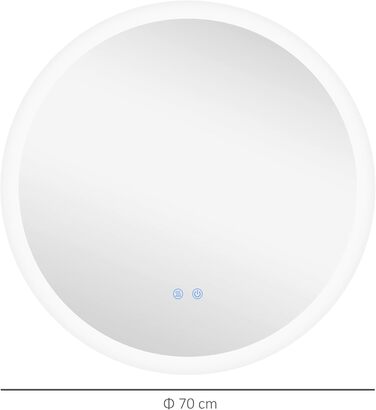 Дзеркало для ванної кімнати Kleankin Ø60 см з підсвічуванням, LED, сенсорне управління, пам'ять, протитуманне покриття, 3 кольори світла (білий+срібний), 70x70 см