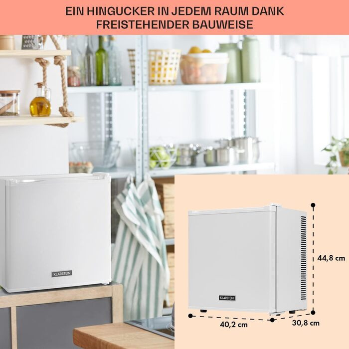 Холодильник Klarstein, міні-холодильник для напоїв, 46 л, з морозильною камерою, тихий, для догляду за шкірою, для кемпінгу, для офісу, 0-10°C