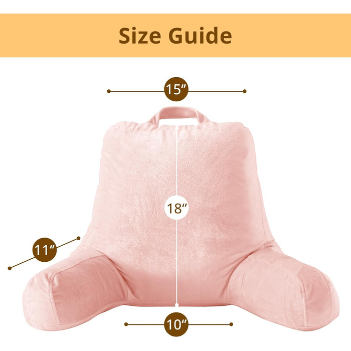 Підкуштунок Sasttie для читання з велюровою спинкою, подушка для підтримки спини для дорослих, з підлокітниками для читання на ліжку, дивані, підлозі, в гуртожитку, аксесуар для читання, персиковий, 18 дюймів, персиковий рожевий