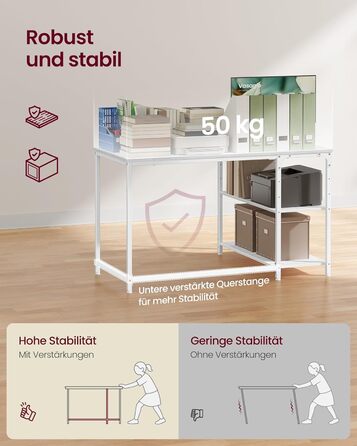 Кутовий стіл VASAGLE L-подібної форми з полицею, для офісу вдома, 110 x 80 см, колір: Акорн-білий