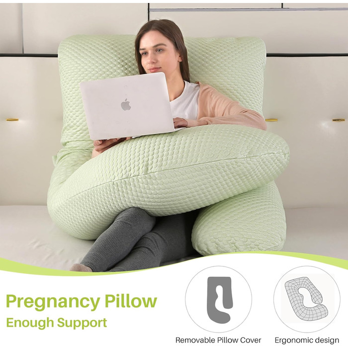Подушка для вагітних GKXLH - J-подібна подушка для підтримки спини, живота та стегон. Знімний чохол з ефектом охолодження (Iced Bean Green)