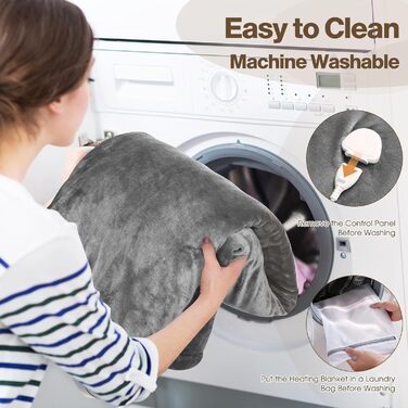 Електрична ковдра з таймером та пультом керування, 133x155 см, 6 режимів нагріву, машинне прання, сіра