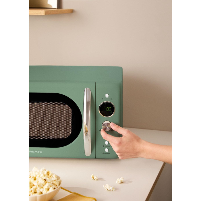 Мікрохвильова піч ретро Salbeigrün 20л з грилем та LCD дисплеєм 900W