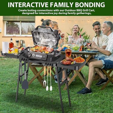 Універсальний складаний гриль-возок GFTIME для Enders Urban, Weber Q100/Q200/Q300, Ninja Woodfire, Burnhard Wayne. Гриль-стійка з великою робочою поверхнею та регульованими ніжками