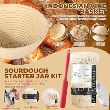 Набір для випікання хліба: 32 предмети, корзини для бродіння, склянка для закваски 730мл, аксесуари для випікання, для початківців та професіоналів