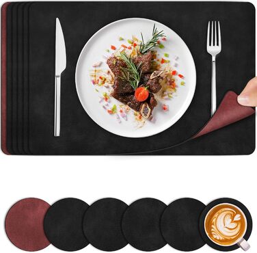 Підставки під гаряче та серветки під тарілку з екошкіри, 6 шт. | Стійкі до гарячого, неслизькі, для кухні та обіднього столу | Зелено-сірий набір