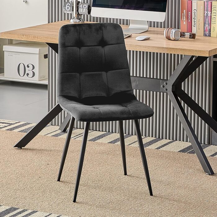 Набір обідніх стільців, м'які стільці з оксамитовою оббивкою та чорними металевими ніжками, кухонні стільці з максимальною вантажопідйомністю 120 кг (4 шт, чорний)