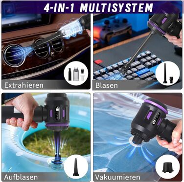 Акумуляторний ручний пилосмок Citybee 4 в 1, бездротовий міні-пилосмок для авто та дому, 25000Па, безщітковий двигун, 3 режими потужності, для шерсті тварин (Фіолетовий)