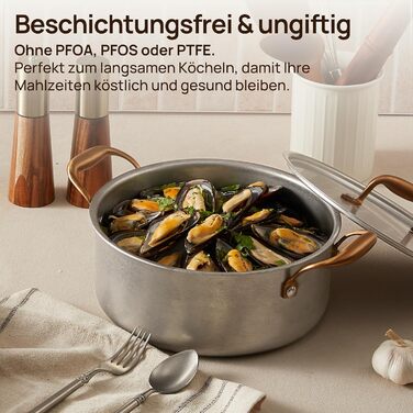 Набір каструль KOKHUB 8 шт. з нержавіючої сталі для індукційних плит, вінтажний набір каструль та сковорідок без покриття, PFOA/PFAS/PTFE-free, набір каструль з кришками для всіх типів плит, безпечний для духовки та мийки