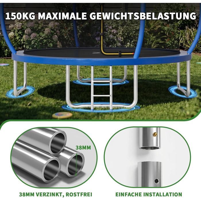 Батут JUMMICO вуличний Ø290 см з сіткою безпеки та захисним покриттям, дитячий садовий батут синій