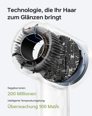 Компактний фен для волосся Laifen Mini з безщітковим двигуном (110 000 об/хв) та іонізацією, швидкий та тихий дорожній фен, синій